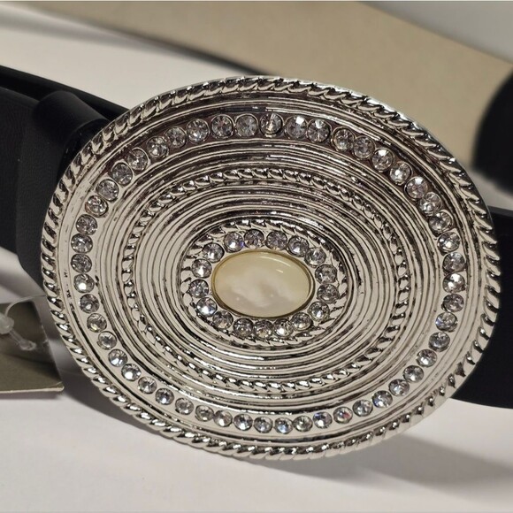 Chico\'s Black Embellished Boho Belt Rhinestones Buckle Size S/M Adjustable NWT main image 8